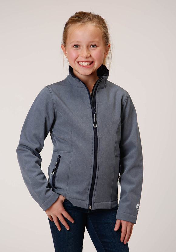 GIRLS  HEATHERED BLUE SOFTSHELL TECH JACKET