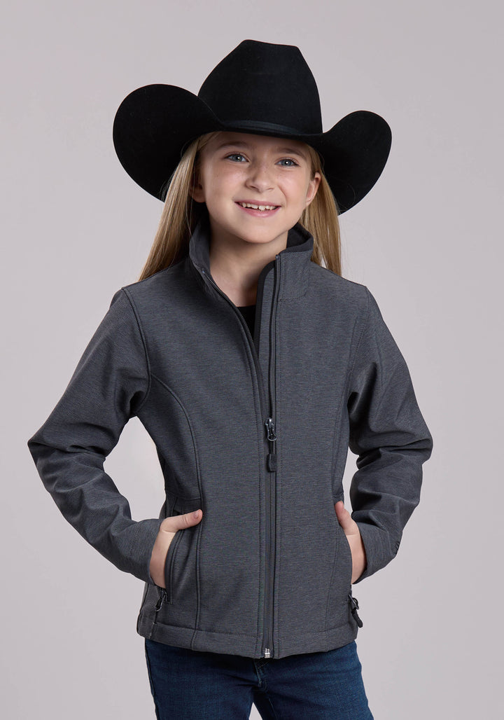 GIRLS ROPER TEXTURED CHARCOAL SOFTSHELL WESTERN JACKET