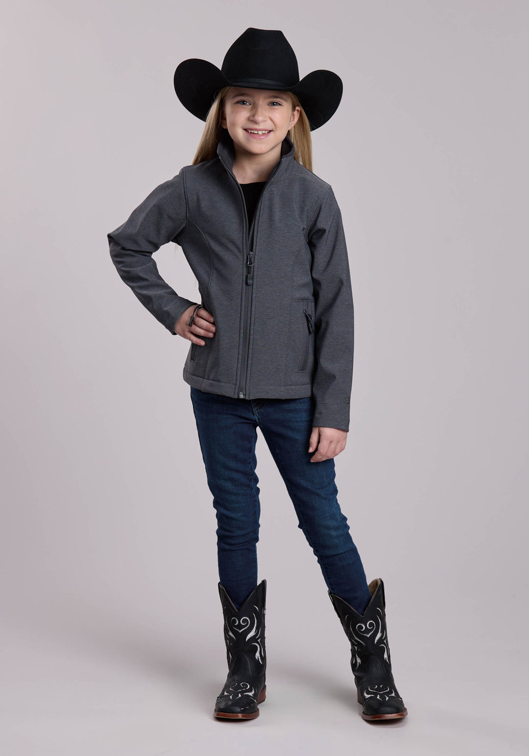 GIRLS ROPER TEXTURED CHARCOAL SOFTSHELL WESTERN JACKET