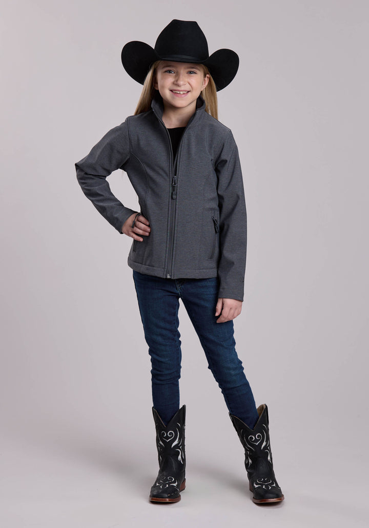 GIRLS ROPER TEXTURED CHARCOAL SOFTSHELL WESTERN JACKET