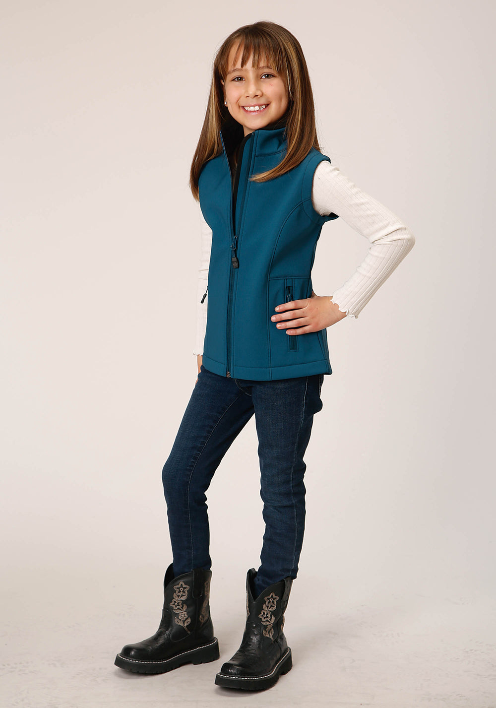 GIRLS  DEEP TEAL GRID SOFT SHELL TECH VEST