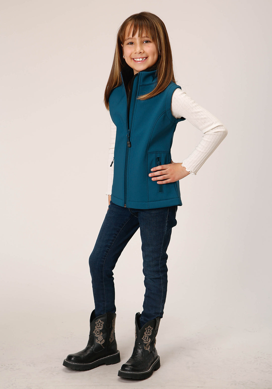 GIRLS  DEEP TEAL GRID SOFT SHELL TECH VEST
