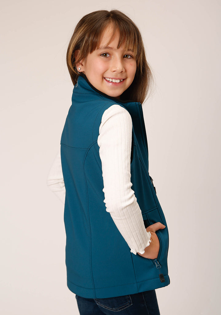 GIRLS  DEEP TEAL GRID SOFT SHELL TECH VEST