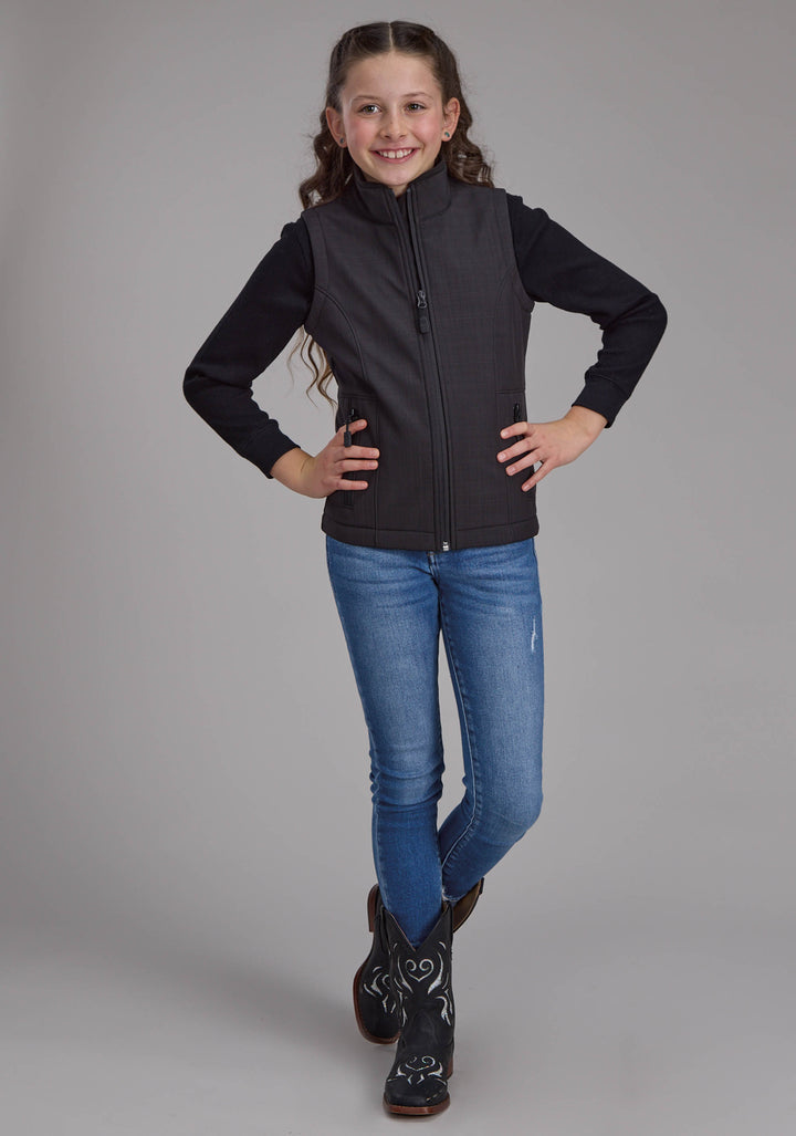GIRLS CHARCOAL HEATHER WITH BLACK FLEECE ZIPPER VEST