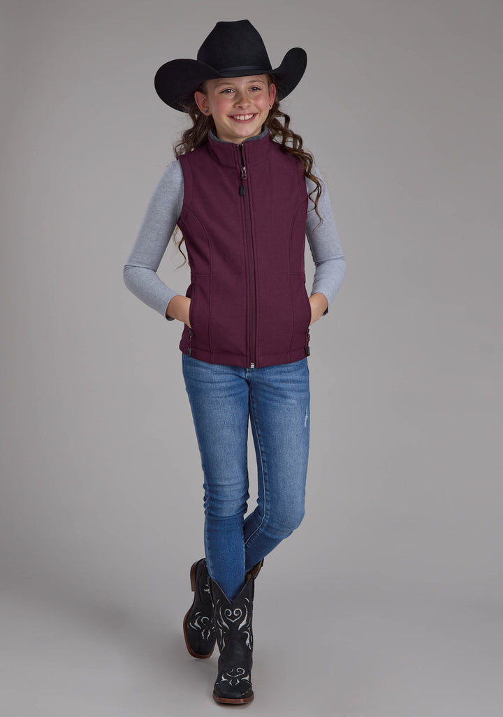 GIRLS WINE HEATHER WITH GRAY FLEECE ZIPPER VEST