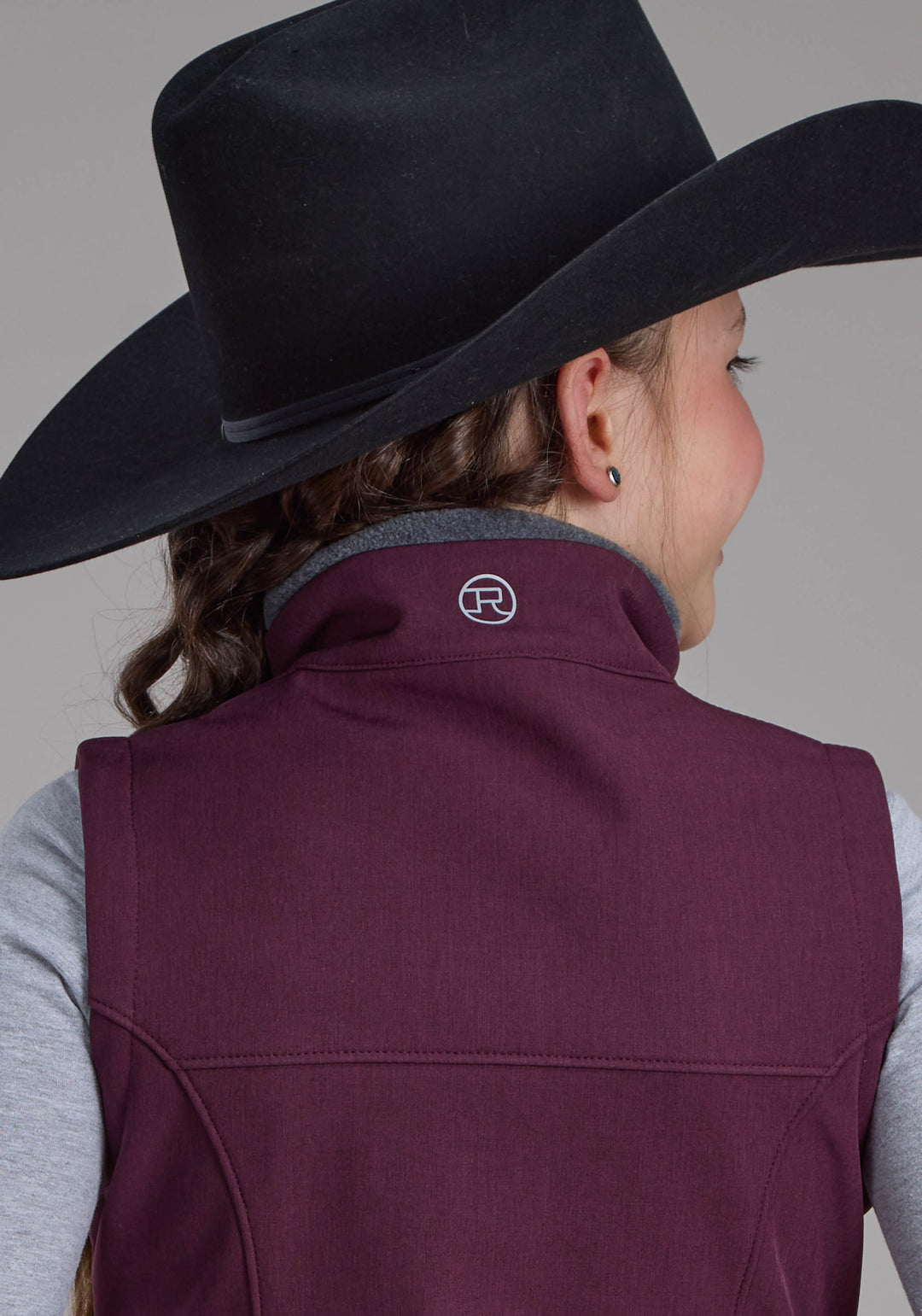 GIRLS WINE HEATHER WITH GRAY FLEECE ZIPPER VEST