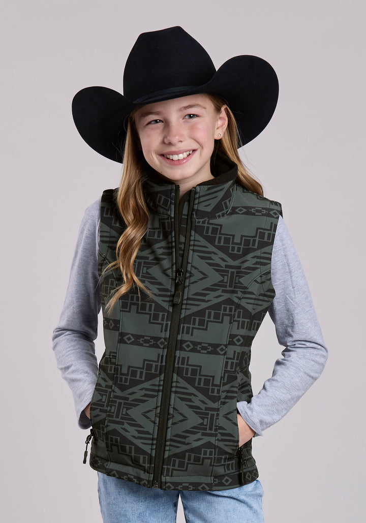 GIRLS ROPER CHARCOAL AND BLACK AZTEC PRINT WESTERN JACKET