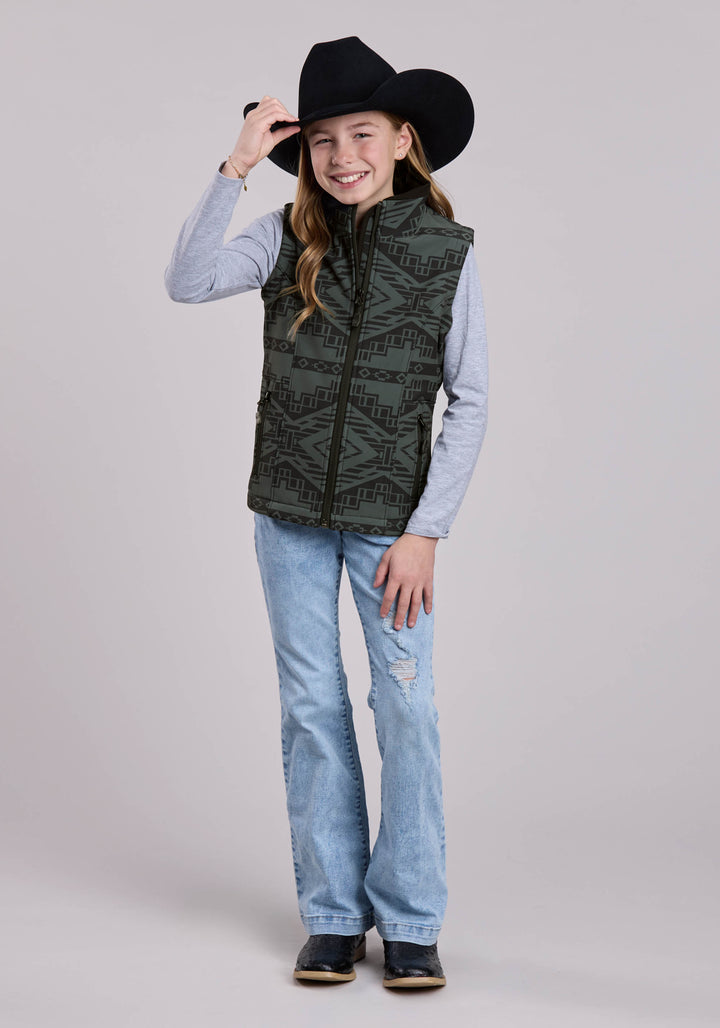 GIRLS ROPER CHARCOAL AND BLACK AZTEC PRINT WESTERN JACKET