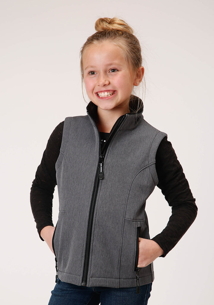 GIRLS  HEATHERED GREY SOFTSHELL TECH VEST