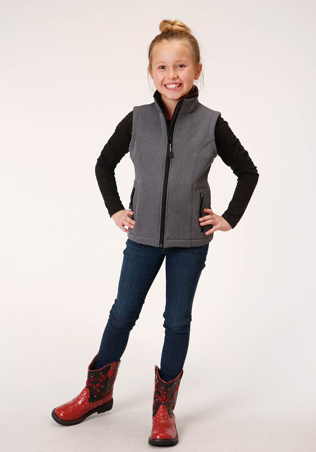 GIRLS  HEATHERED GREY SOFTSHELL TECH VEST
