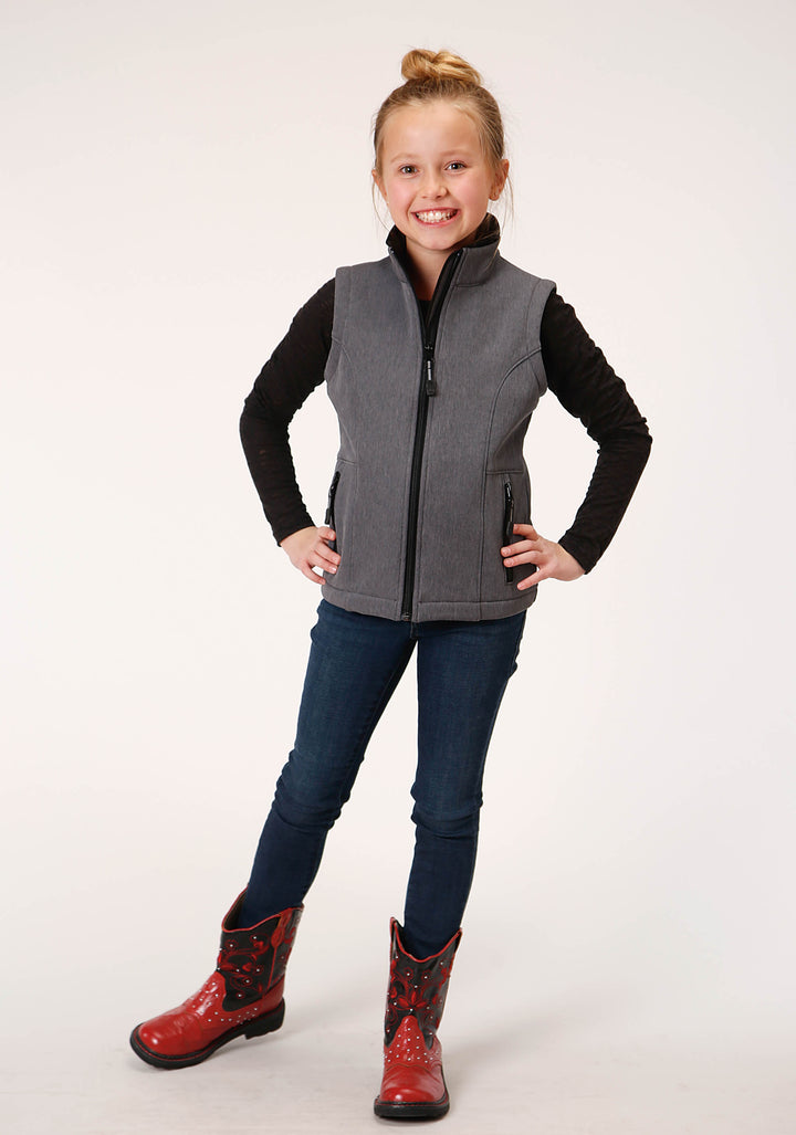 GIRLS  HEATHERED GREY SOFTSHELL TECH VEST
