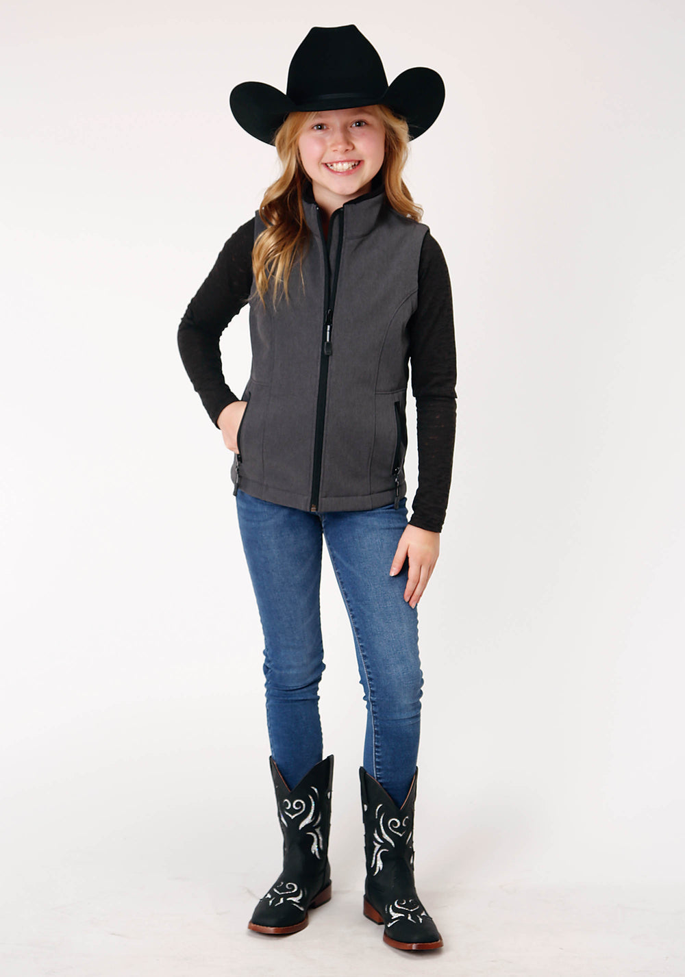 GIRLS  HEATHER GREY SOFTSHELL TECH VEST