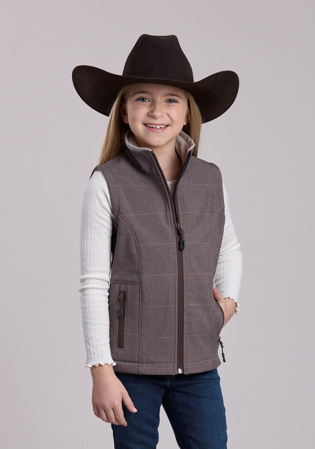 GIRLS ROPER COFFEE STRIPE SOFTSHELL WESTERN VEST