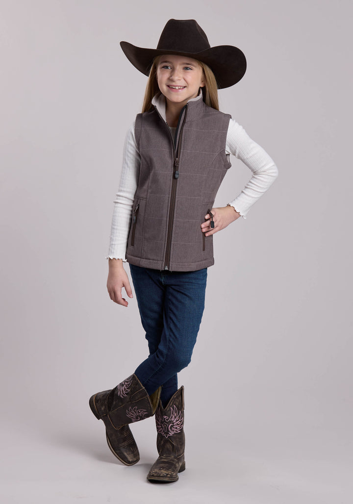 GIRLS ROPER COFFEE STRIPE SOFTSHELL WESTERN VEST