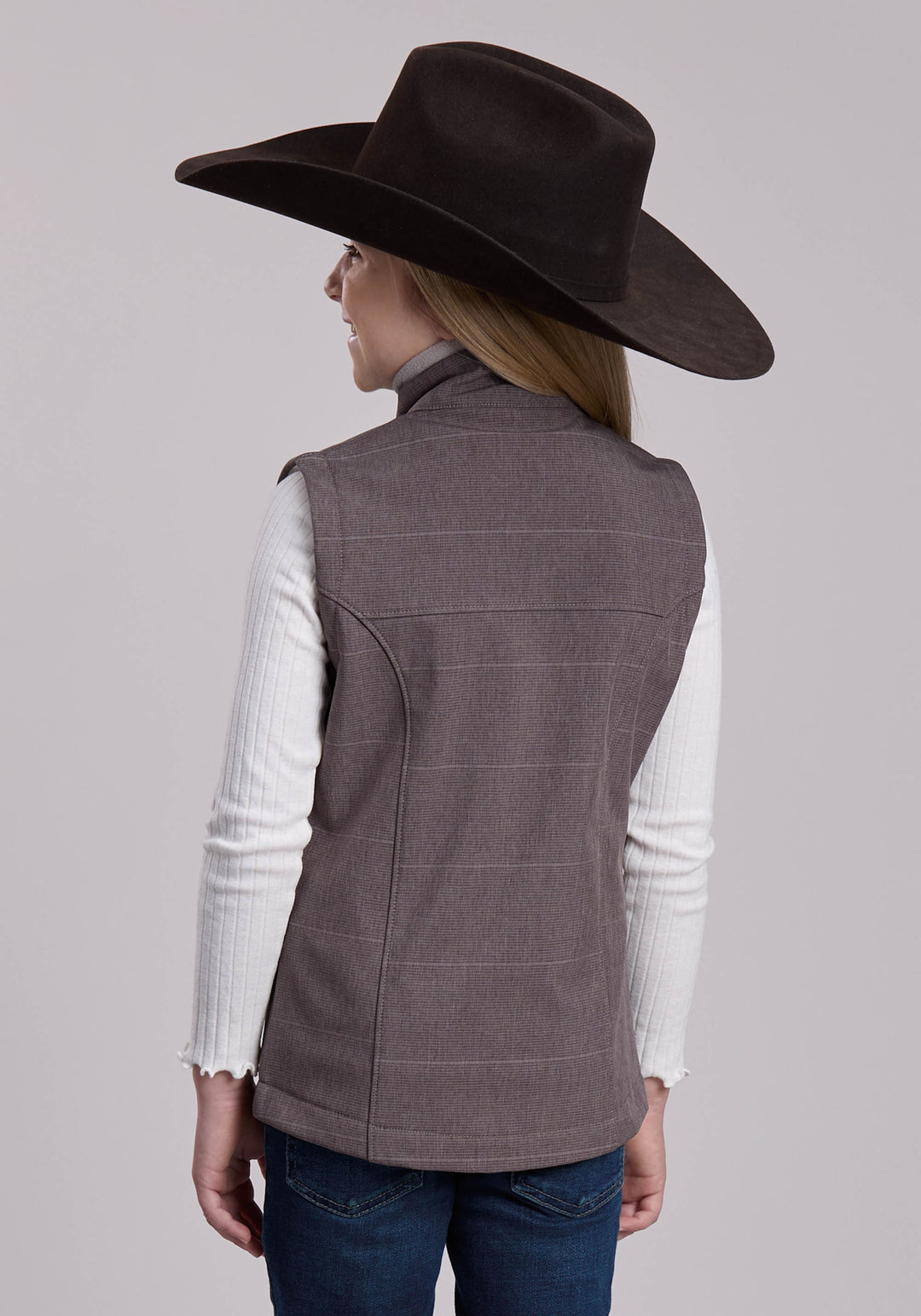 GIRLS ROPER COFFEE STRIPE SOFTSHELL WESTERN VEST