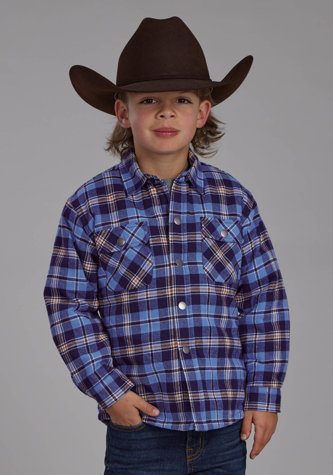 BOYS SHERPA LINED FLANNEL SHIRT SNAP JACKET