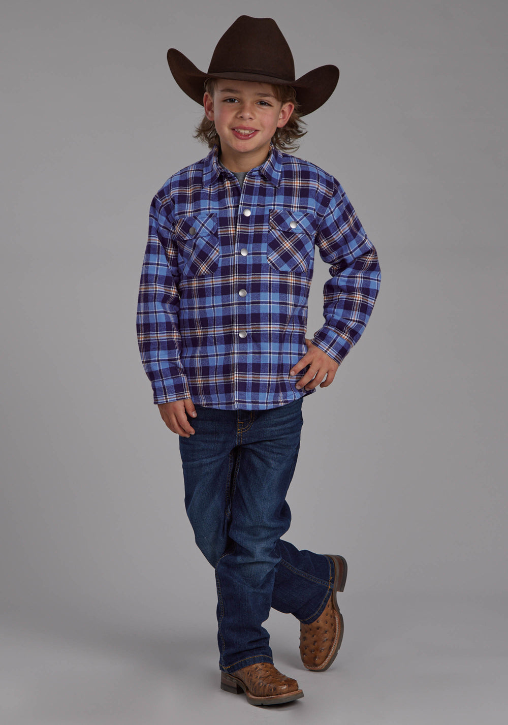 BOYS SHERPA LINED FLANNEL SHIRT SNAP JACKET