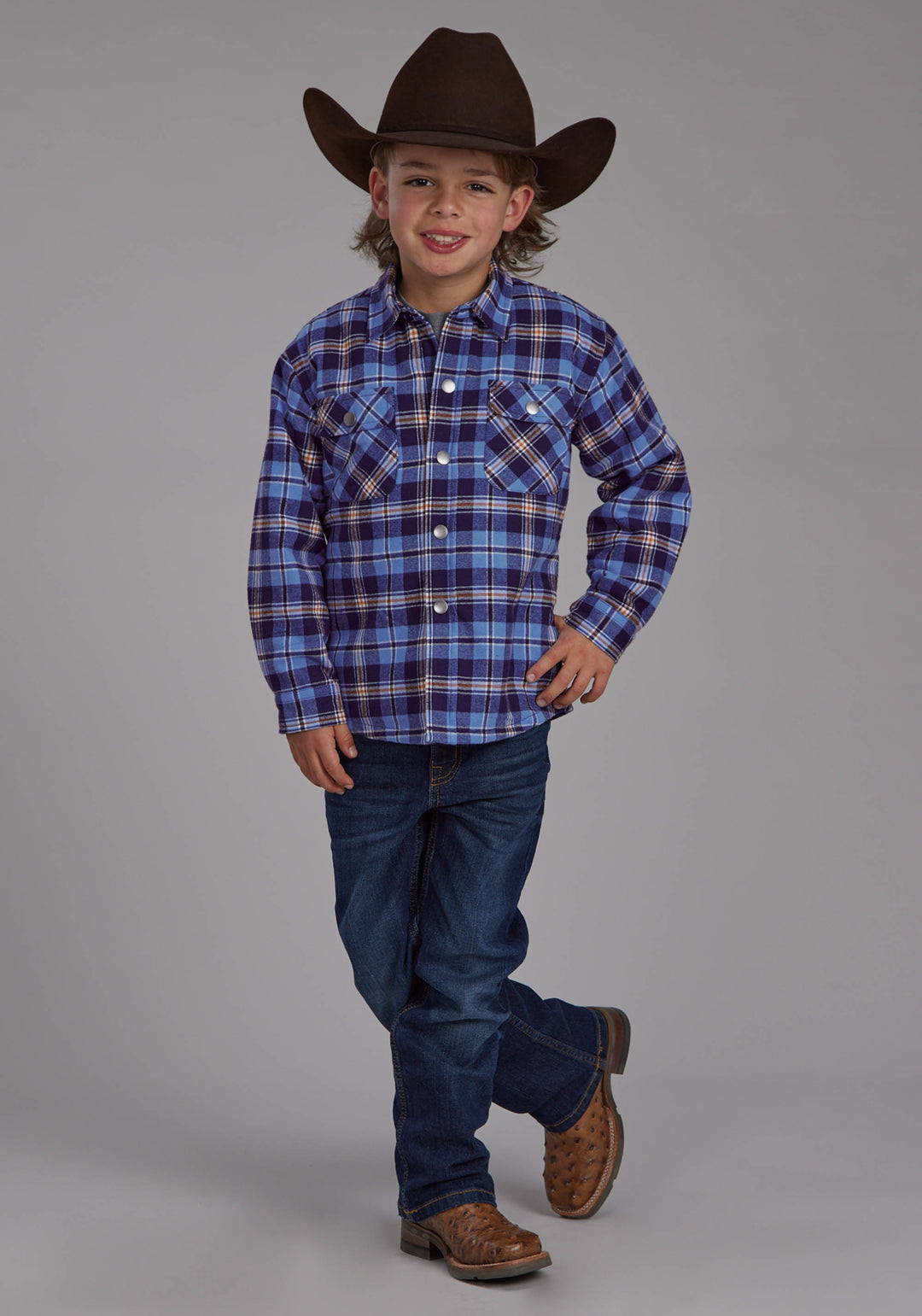 BOYS SHERPA LINED FLANNEL SHIRT SNAP JACKET