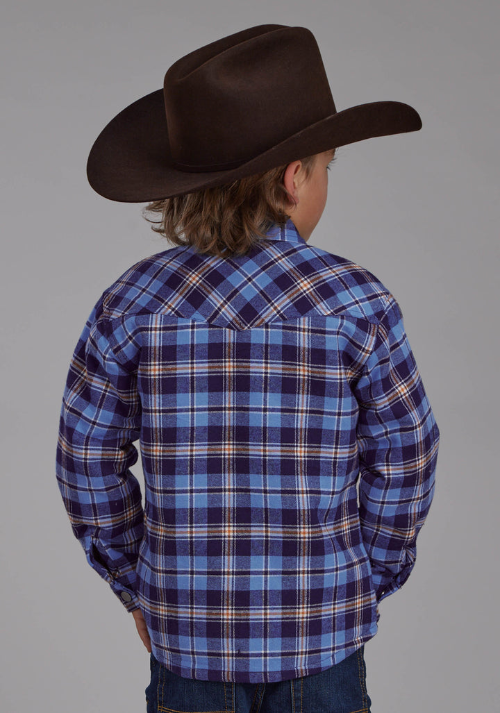 BOYS SHERPA LINED FLANNEL SHIRT SNAP JACKET