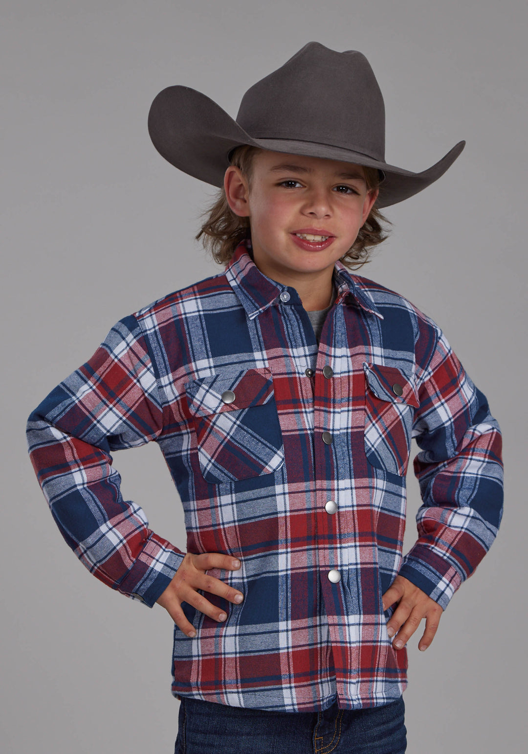 BOYS SHERPA LINED FLANNEL SHIRT SNAP JACKET