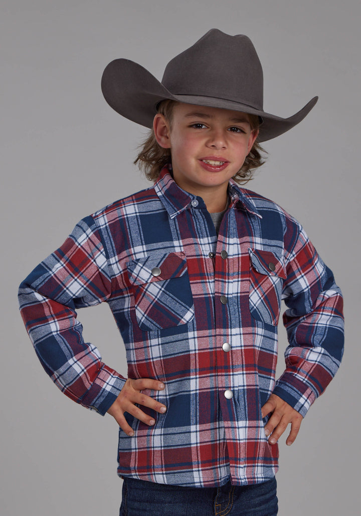 BOYS SHERPA LINED FLANNEL SHIRT SNAP JACKET
