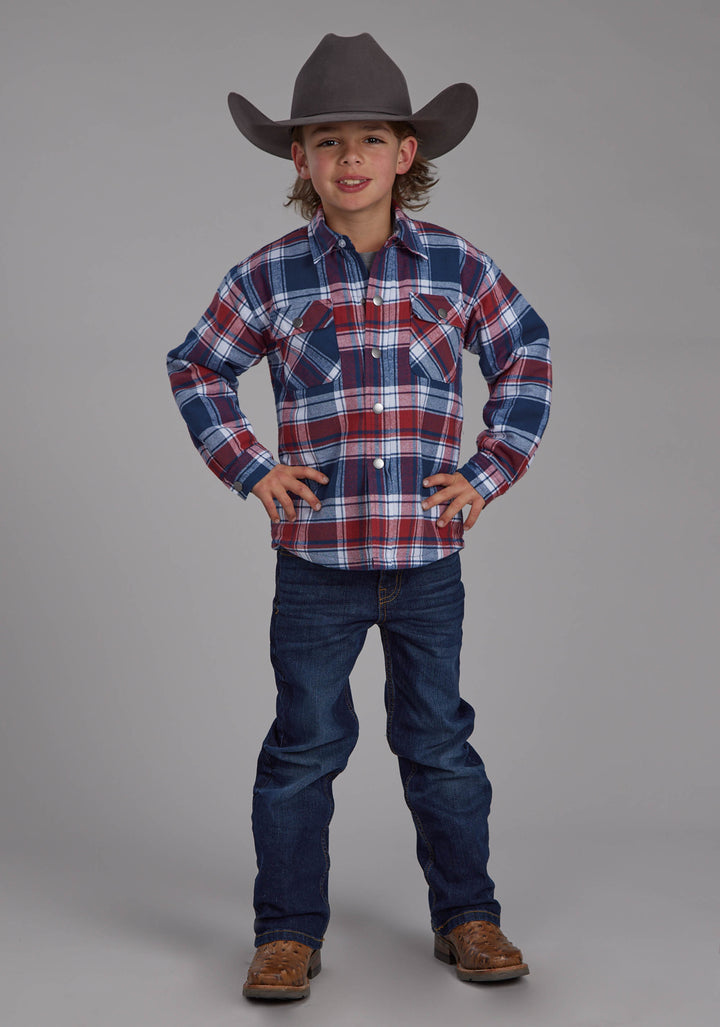 BOYS SHERPA LINED FLANNEL SHIRT SNAP JACKET