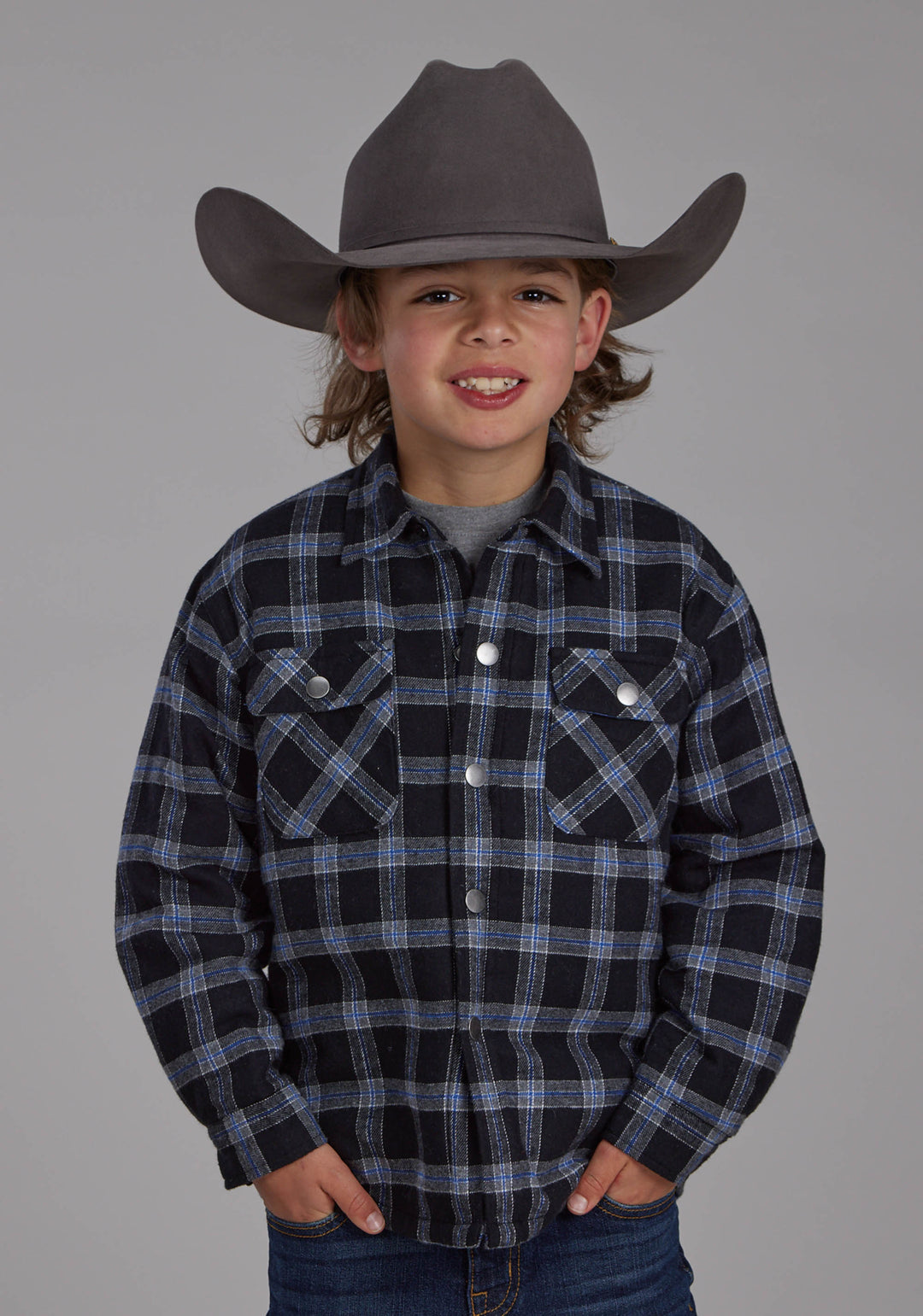 BOYS SHERPA LINED FLANNEL SHIRT SNAP JACKET