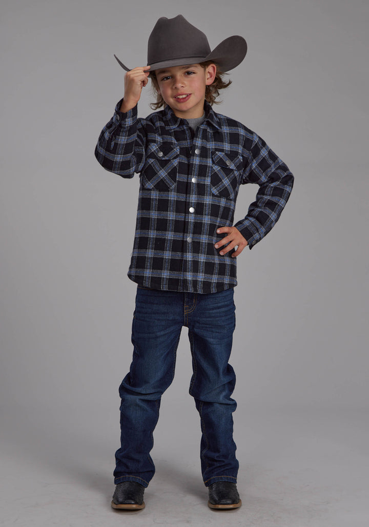 BOYS SHERPA LINED FLANNEL SHIRT SNAP JACKET