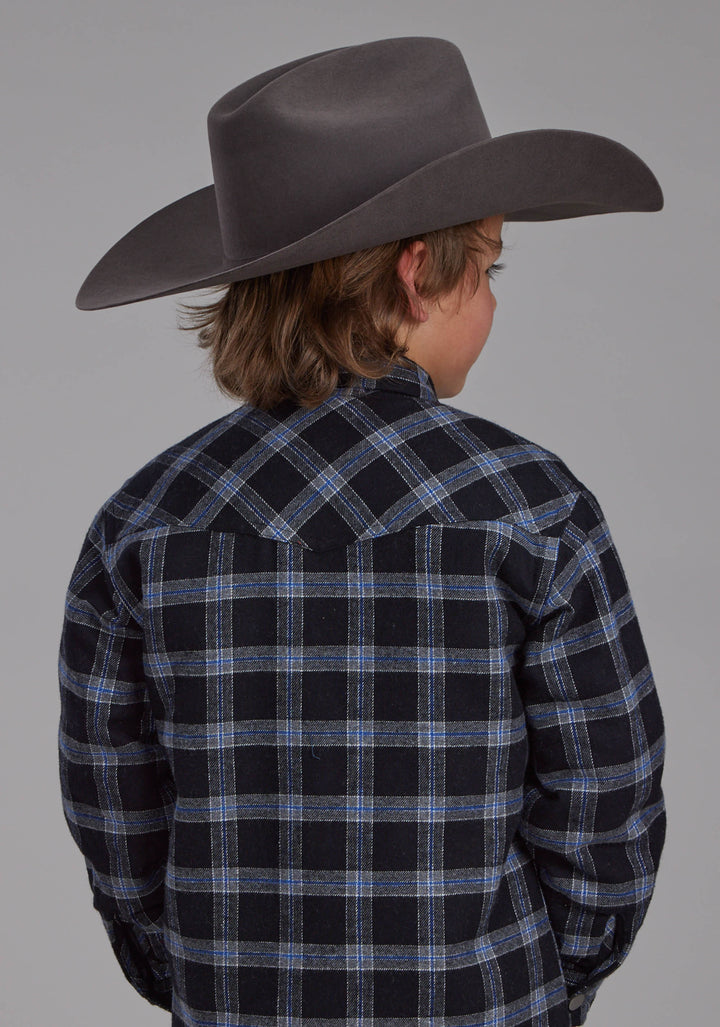 BOYS SHERPA LINED FLANNEL SHIRT SNAP JACKET