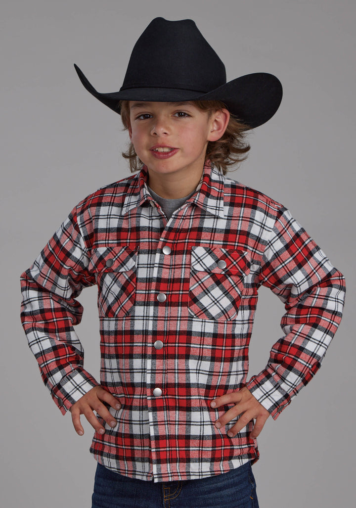 BOYS SHERPA LINED FLANNEL SHIRT SNAP JACKET