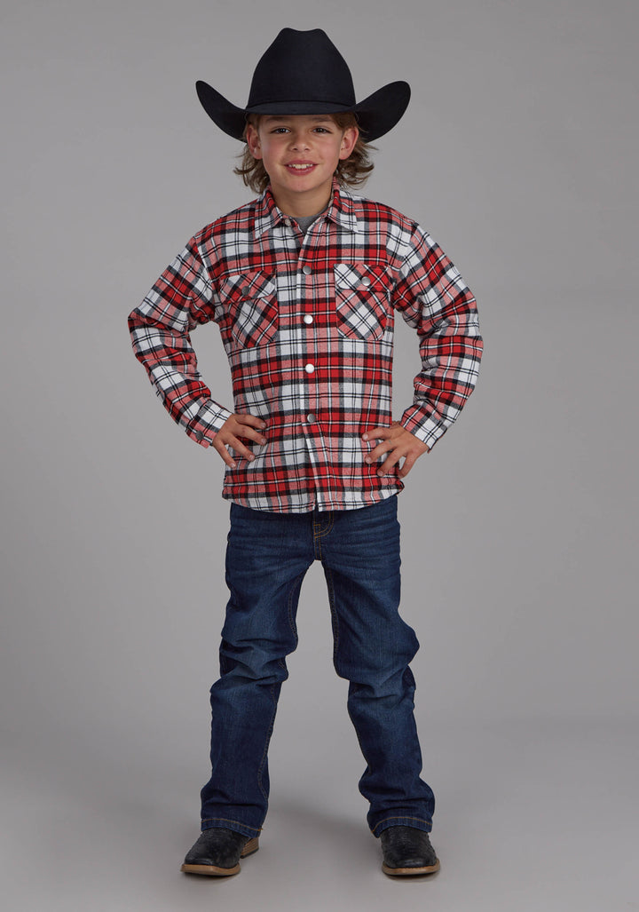 BOYS SHERPA LINED FLANNEL SHIRT SNAP JACKET