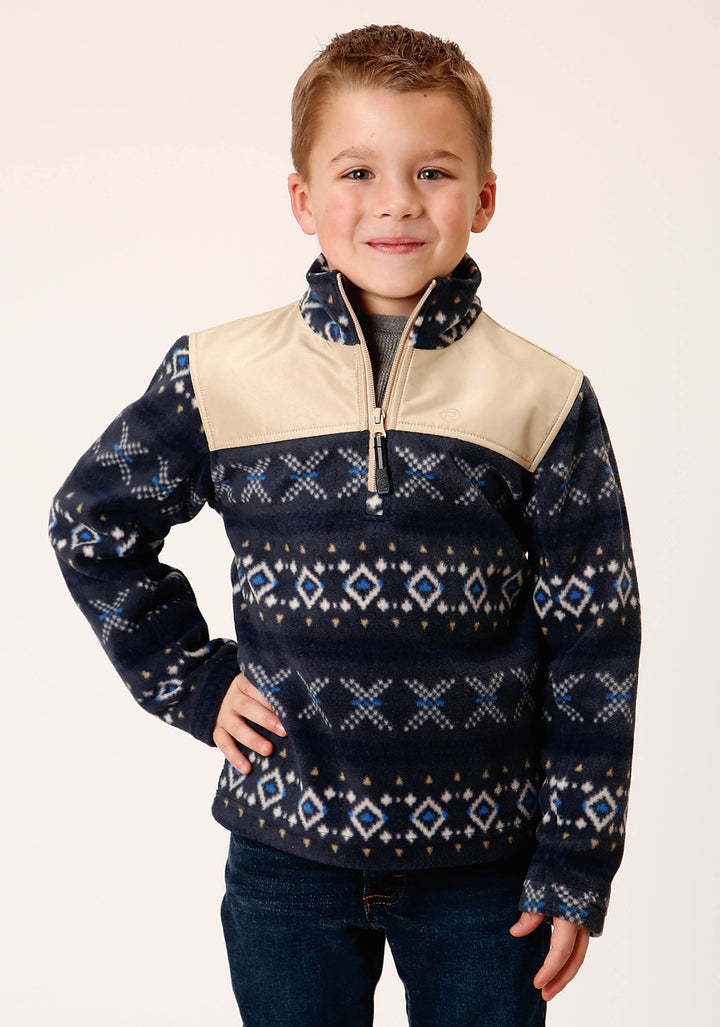 BOYS POLAR FLEECE  NAVY AZTEC PRINT PULLOVER
