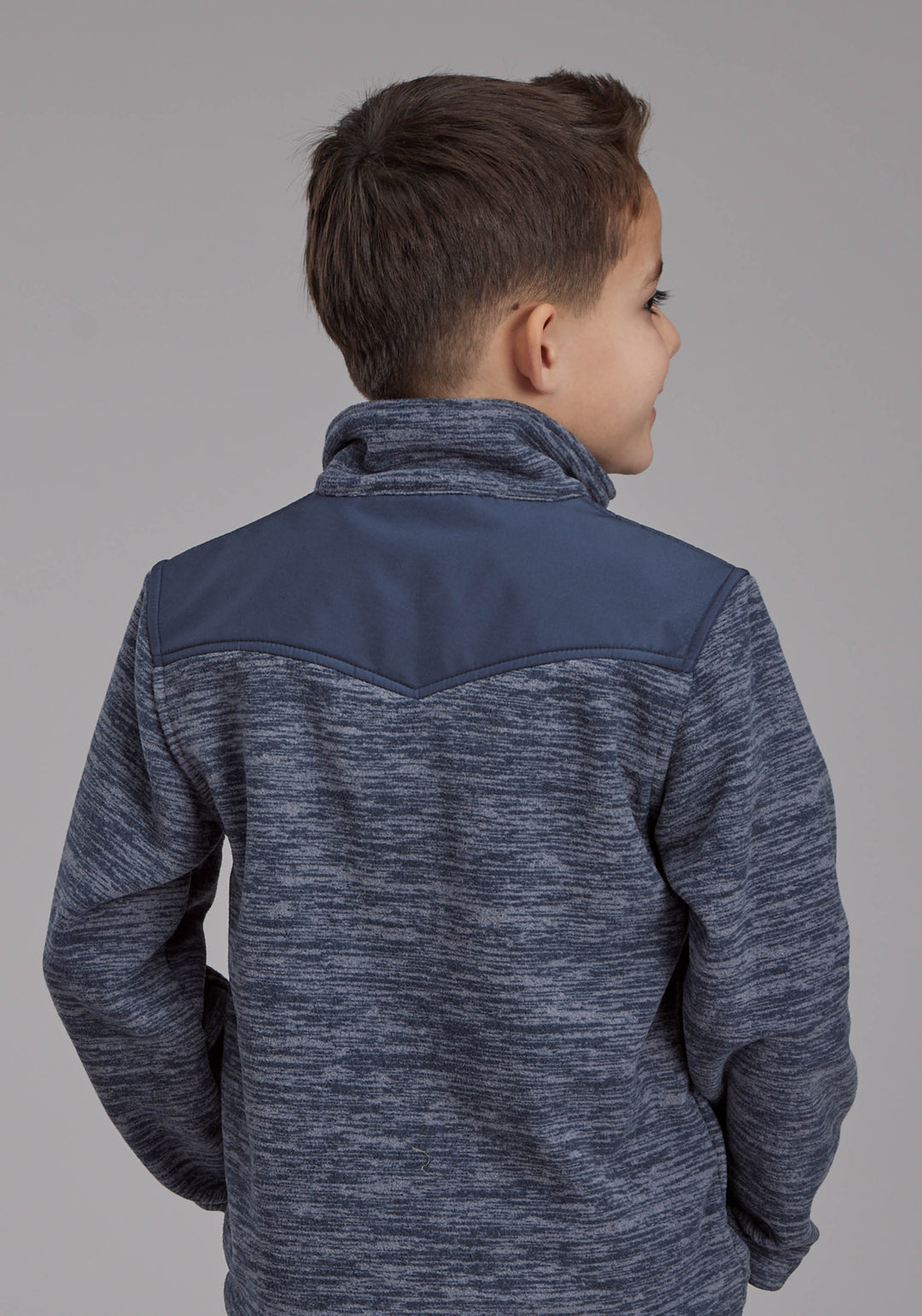 BOYS BLUE GRAY MICRO FLEECE 3/4 ZIP FT ZIPPER JACKET