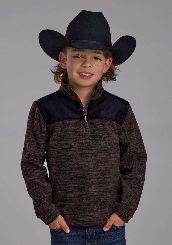 BOYS BROWN BLACK MICRO FLEECE 3/4 ZIP FT ZIPPER JACKET
