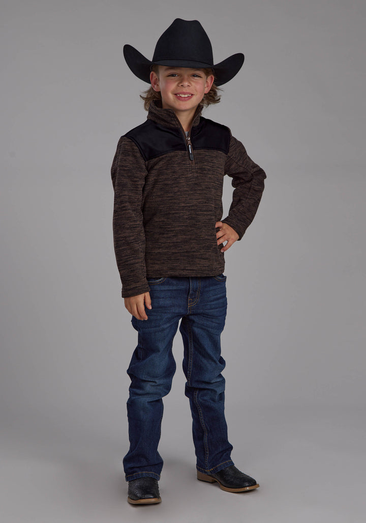 BOYS BROWN BLACK MICRO FLEECE 3/4 ZIP FT ZIPPER JACKET