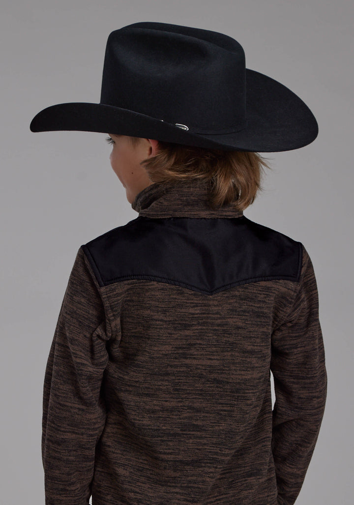 BOYS BROWN BLACK MICRO FLEECE 3/4 ZIP FT ZIPPER JACKET