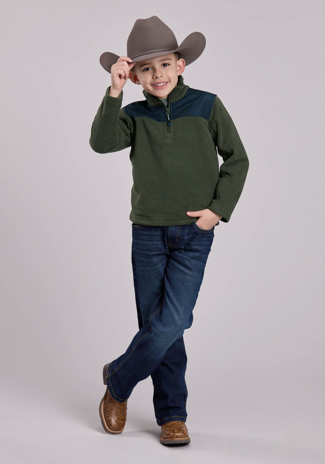 BOYS JACKET ZIPPER SOLID OLIVE MICRO FLEECE WESTERN JACKET