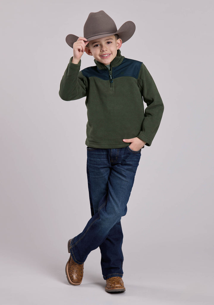 BOYS JACKET ZIPPER SOLID OLIVE MICRO FLEECE WESTERN JACKET