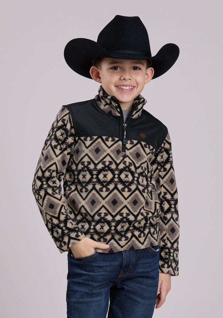 BOYS JACKET ZIPPER BR BLACK AZTEC PRINT MICRO FLEECE WESTERN JACKET