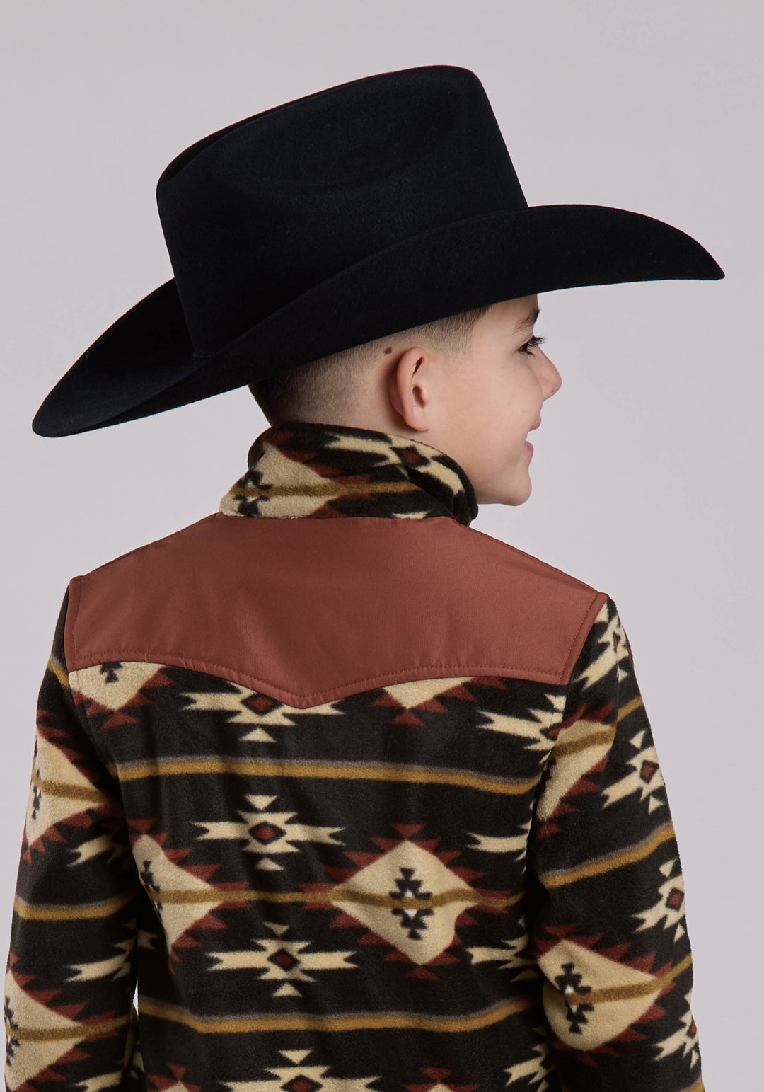 BOYS JACKET ZIPPER BLACK GO RT AZTEC PRINT MICRO FLEECE WESTERN JACKET