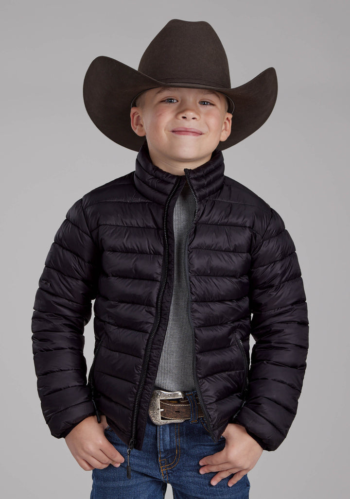 BOYS BLACK NYLON PARACHUTE ZIPPER JACKET