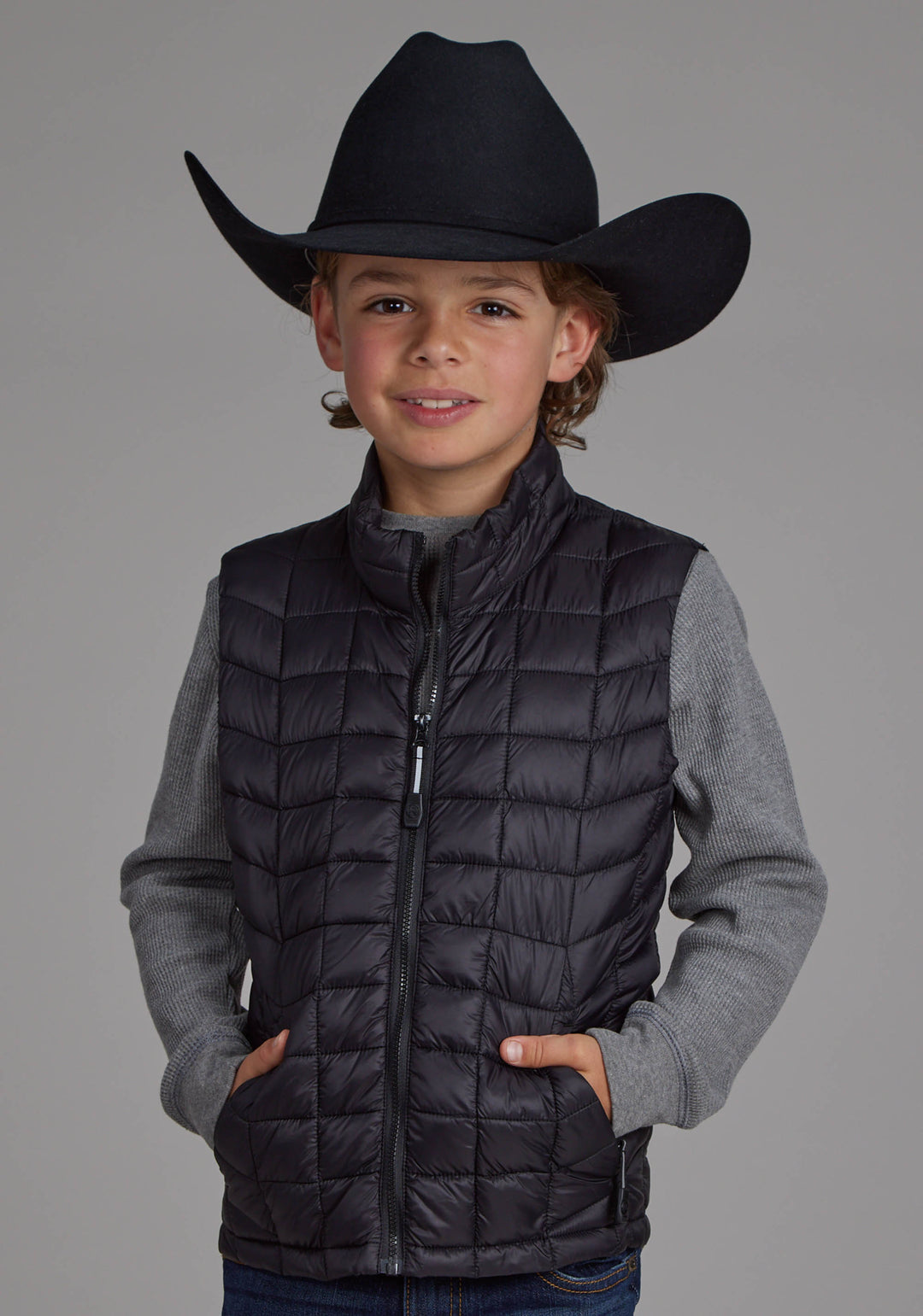 BOYS BLACK NYLON PARACHUTE ZIPPER VEST