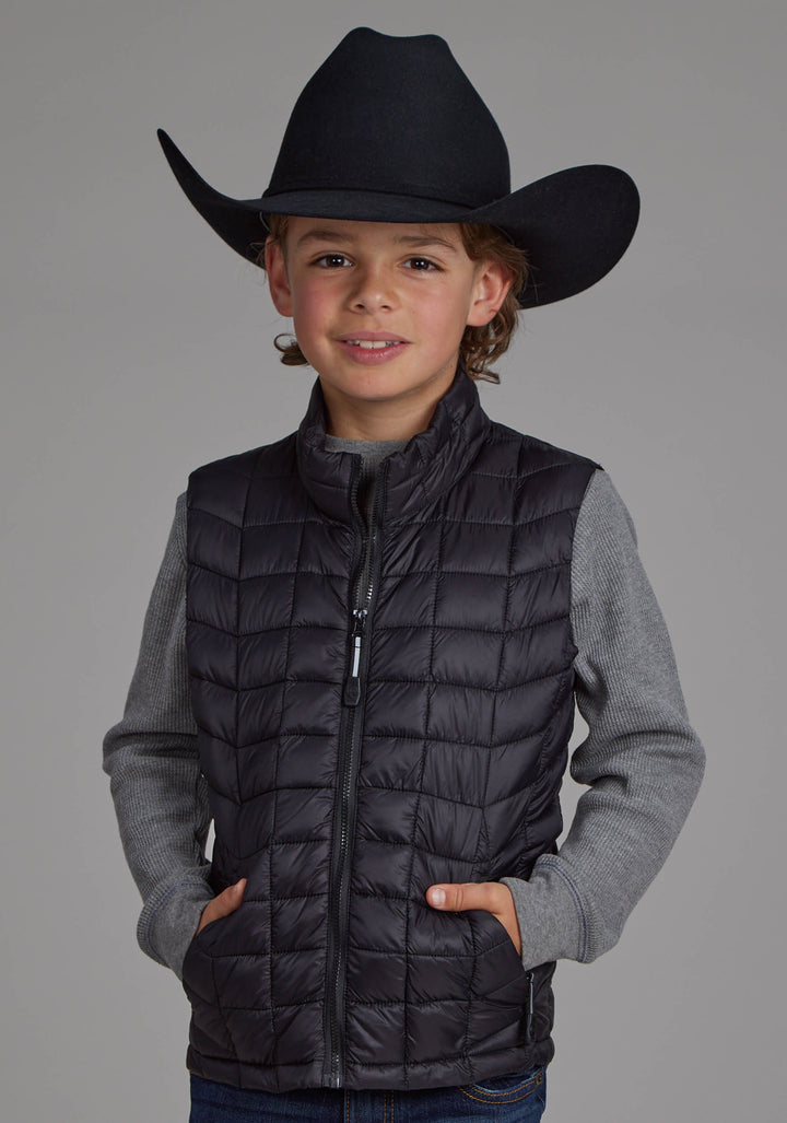 BOYS BLACK NYLON PARACHUTE ZIPPER VEST