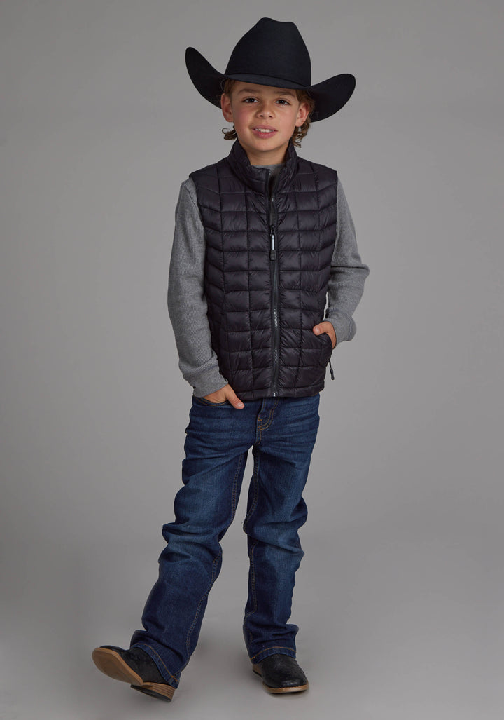 BOYS BLACK NYLON PARACHUTE ZIPPER VEST