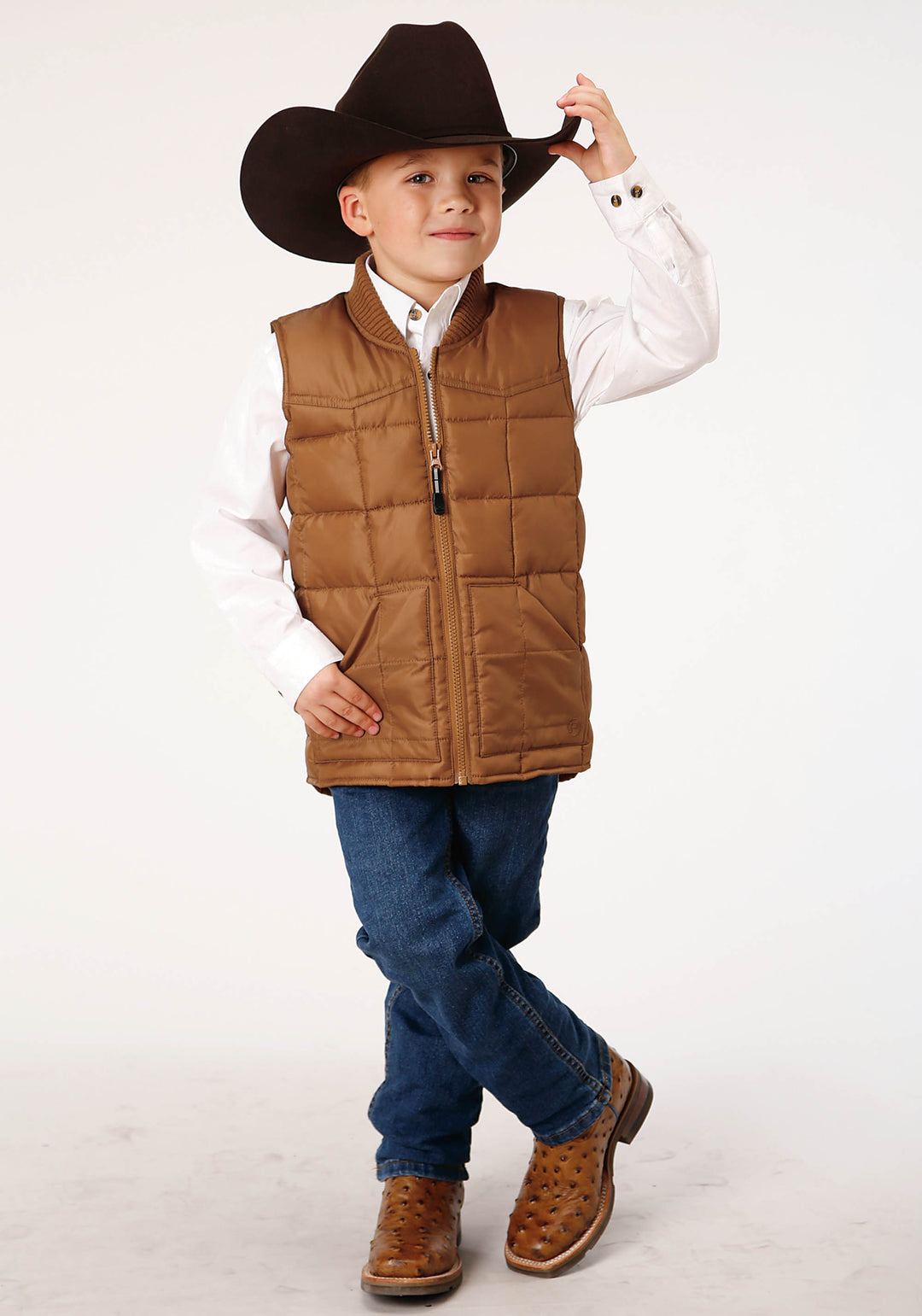 BOYS  CARAMEL BOY'S OUTERWEAR POLY FILLED WESTERN VEST