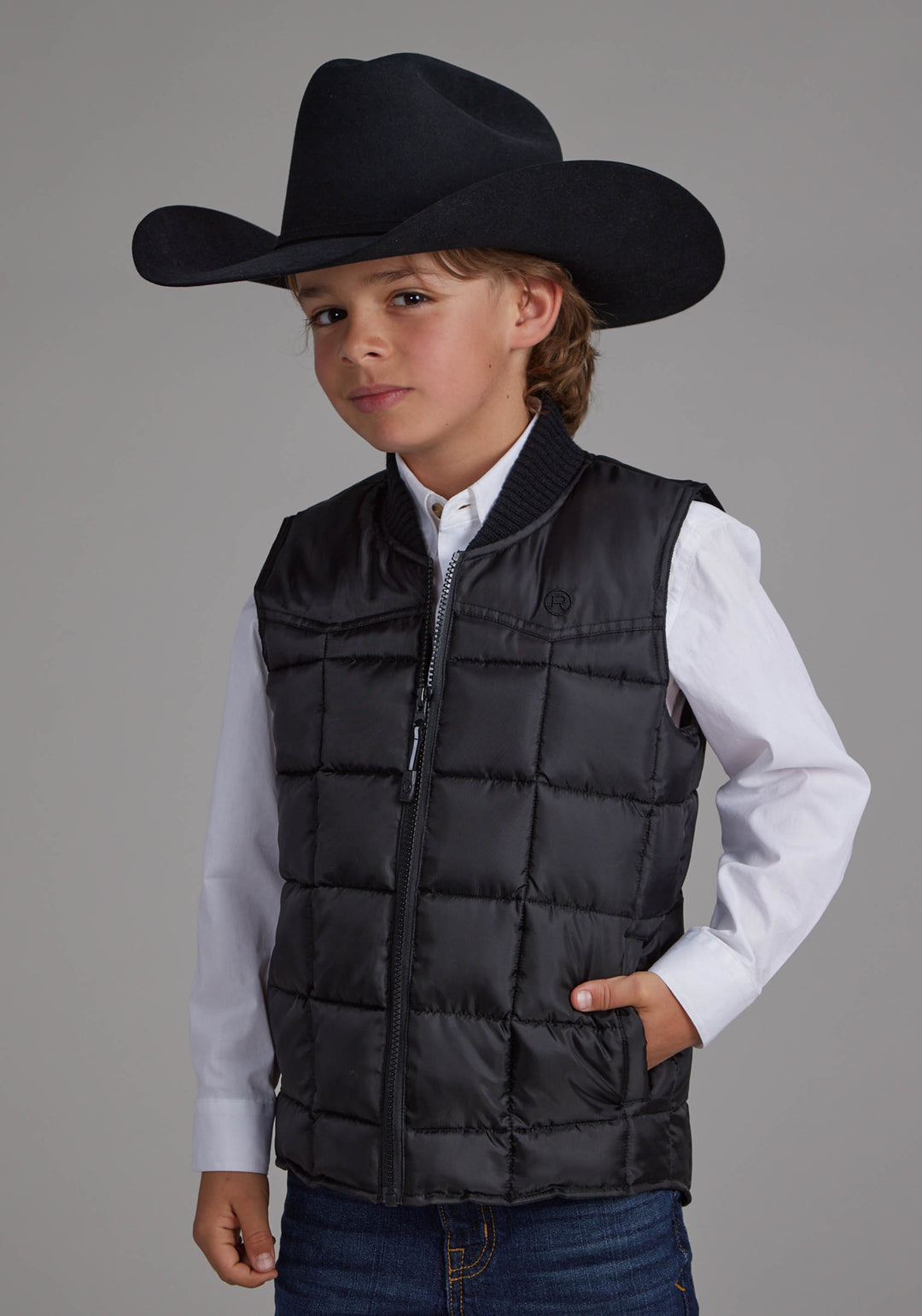 BOYS BLACK ZIPPER VEST