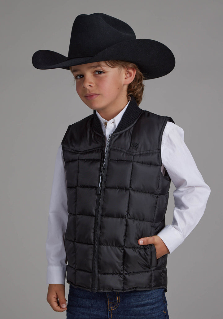 BOYS BLACK ZIPPER VEST