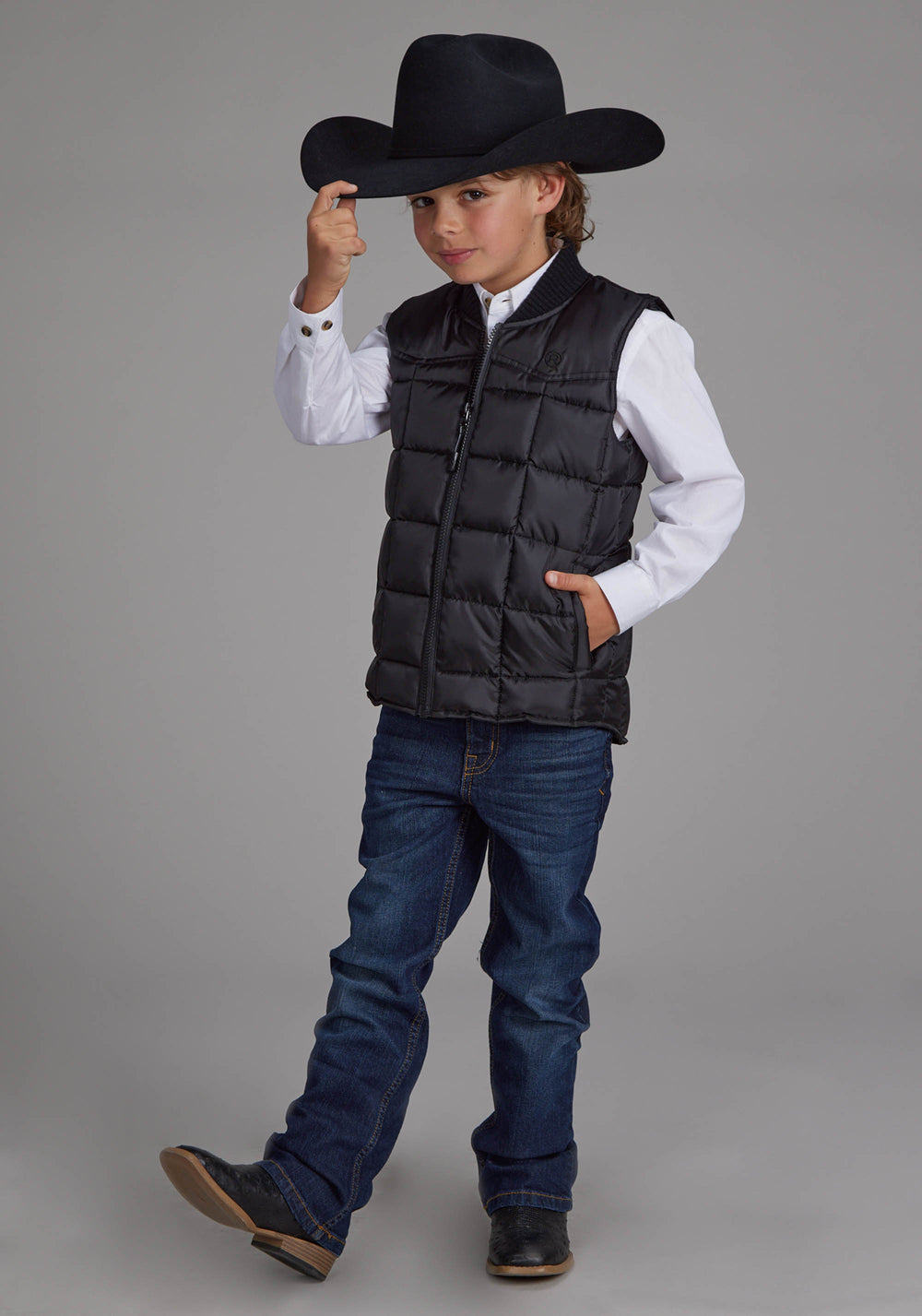BOYS BLACK ZIPPER VEST