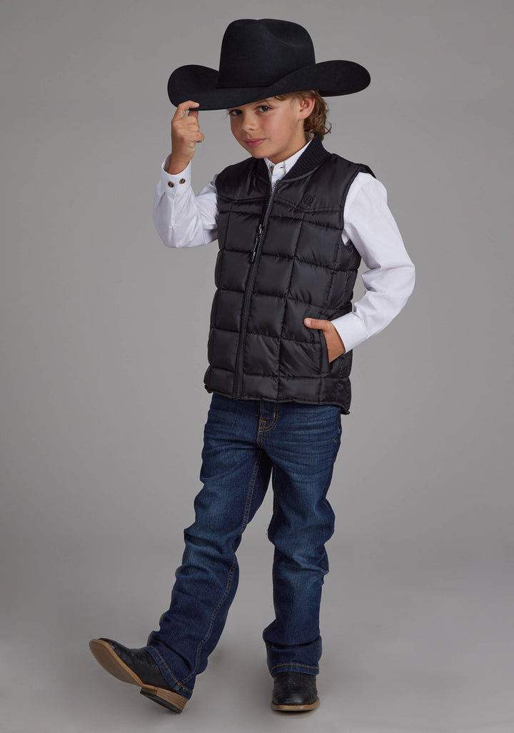 BOYS BLACK ZIPPER VEST