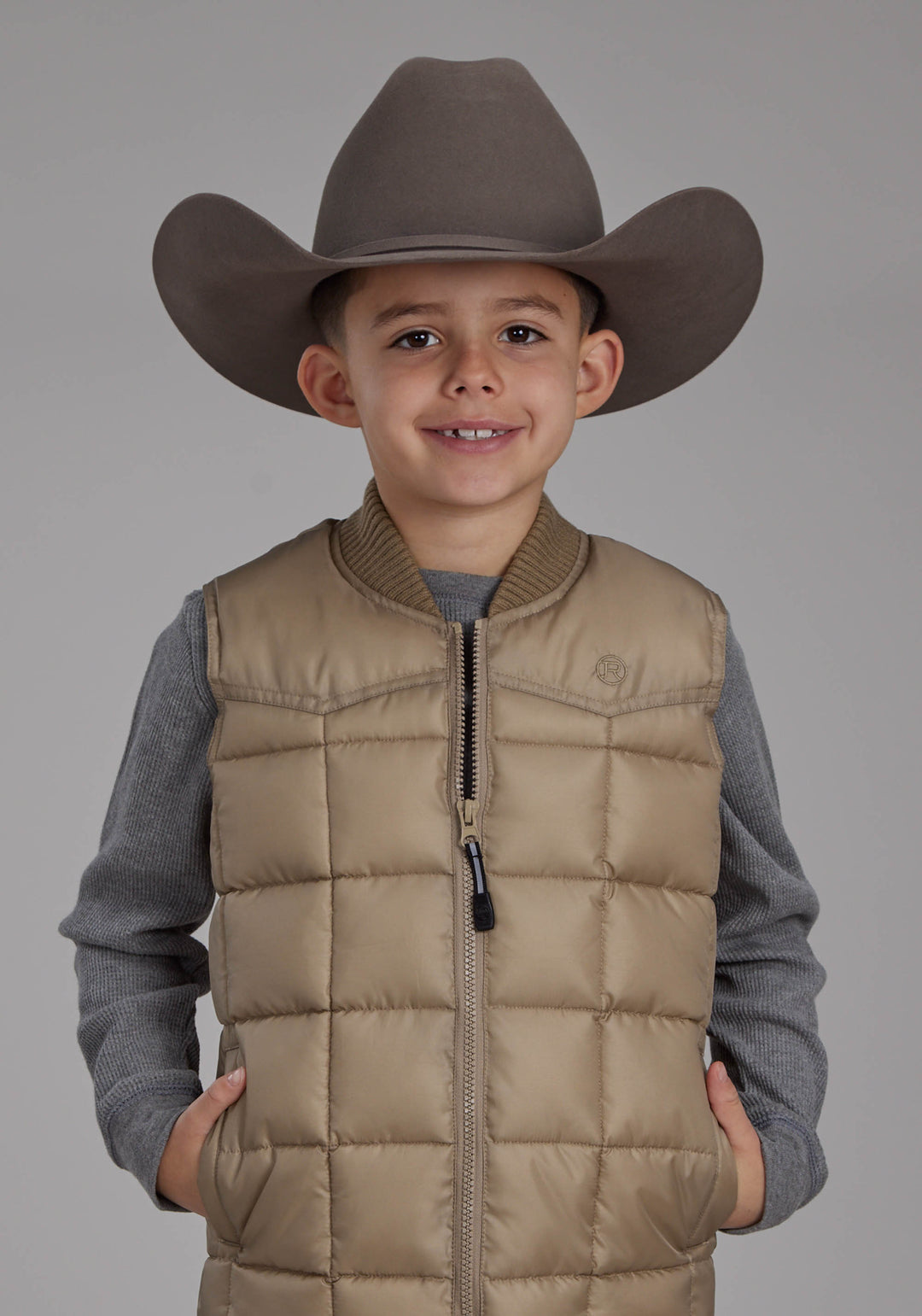 BOYS KHAKI ZIPPER VEST